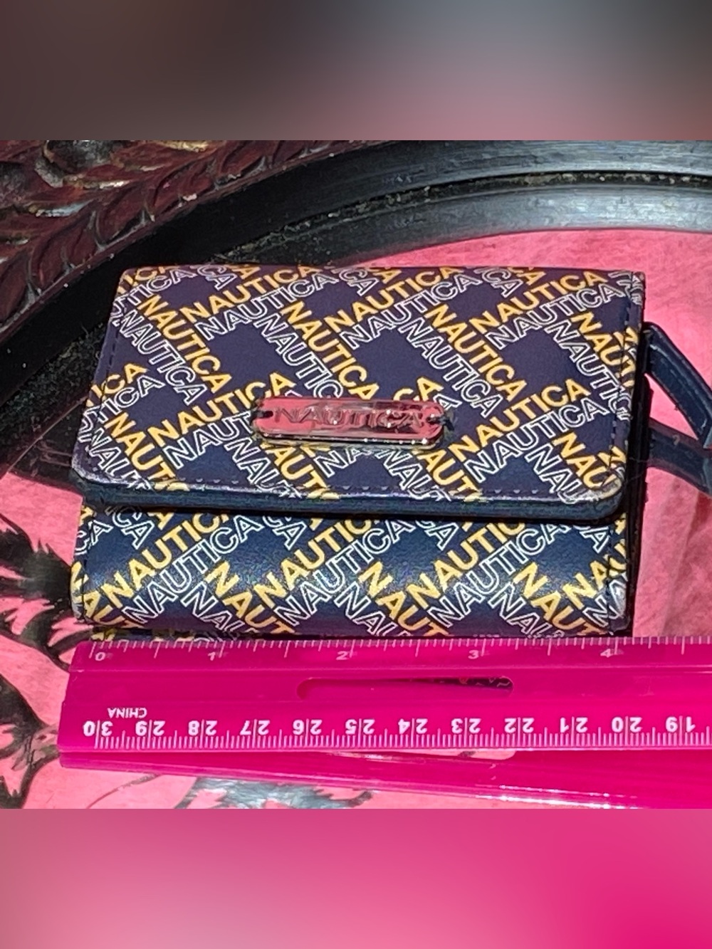 Nautica Navy Wallet with Yellow Logo Print